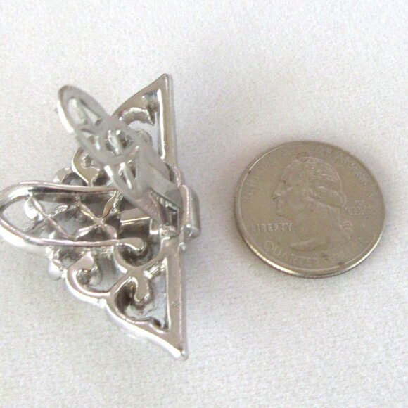 Vintage dress clip clear rhinestone filigree Art Nouveau Art Deco Revival - Picture 5 of 6